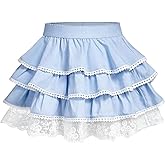 WDIRARA Girl's Lace Trim Layered Ruffle Skirt Cute Swing A Line Short Skirts