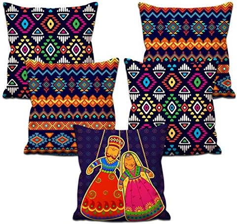 Style Crome Indian Desginer katputli Style Hd Printed Multi Colored Cushion Cover 16" x 16"