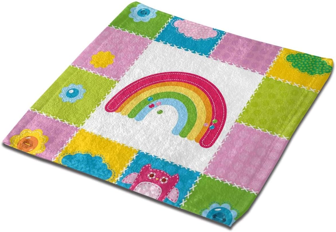 Microfiber Cleaning Cloth Washcloths Hand Towel 13" x 13" (1Pack), Squares Stitched Together Sewing Themed Cute Artwork Rainbow Sun Clouds Nature