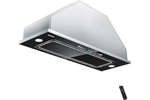 IKTCH New 30" Range Hood Insert, 900 CFM Ducted/Ductless Range Hood with 4 Speed Fan, Black Stainless Steel & Tempered Glass and Gesture Sensing&Touch Control Making life Smarter