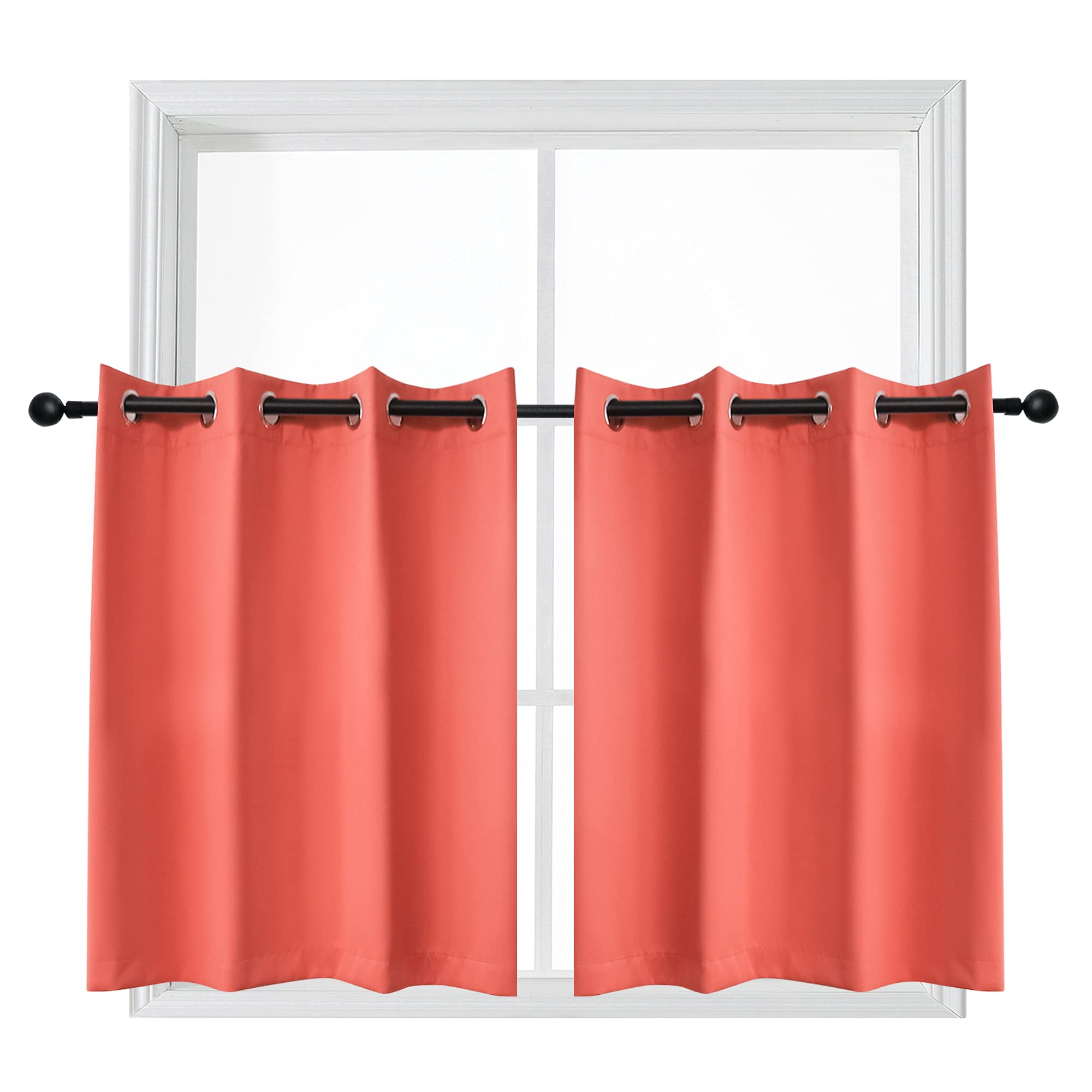 YGO 24 Inch Grommet Curtains Coral Blackout Window Decorative Valances for Kitchen Thermal Insulating Tiers Curtains for Bedroom 52x24 Inch 2 Panels