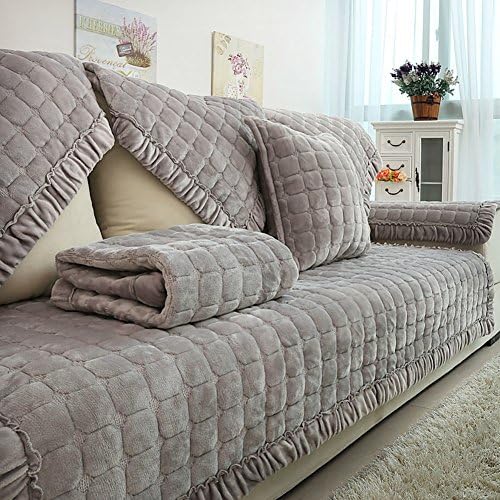 Plush Anti-slip Quilted furniture protectors for pets dog kids Sectional slipcovers l shape U shape Solid color Washable Sofa cover-1 piece-A 35x63inch(90x160cm)