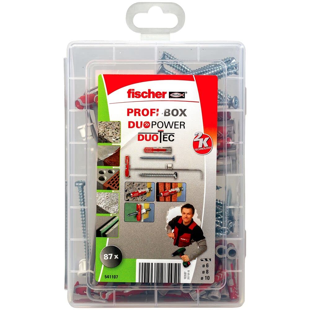 fischer - Set of 87 Wall Plugs and Screws for Plaster, Concrete and Brick