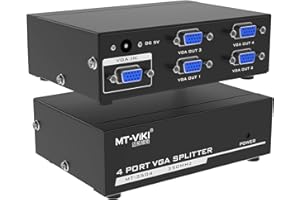 MT-VIKI 4 Port Powered VGA Splitter 1 in 4 out 350Mhz Video Distribution Duplicator for 1 PC to 4 Monitors Projector