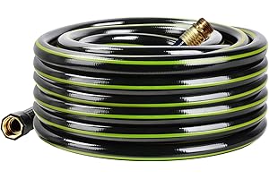 Worth Garden 5/8 in. x 25 ft. Water Hose - Heavy Duty Durable Non Kinking Black Garden Hose - PVC Material Hose with Brass Fittings - Flexible Hose for Household and Commercial Use
