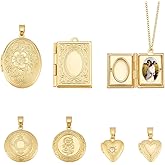 UNICRAFTALE 6Pcs 6 Styles Real 18K Gold Plated Locket Pendants Small Heart Photo Frame Charms Metal Oval Memory Locket Charms Square Picture Frame Bouquet Charm for DIY Jewelry Making 15-33.5mm Long