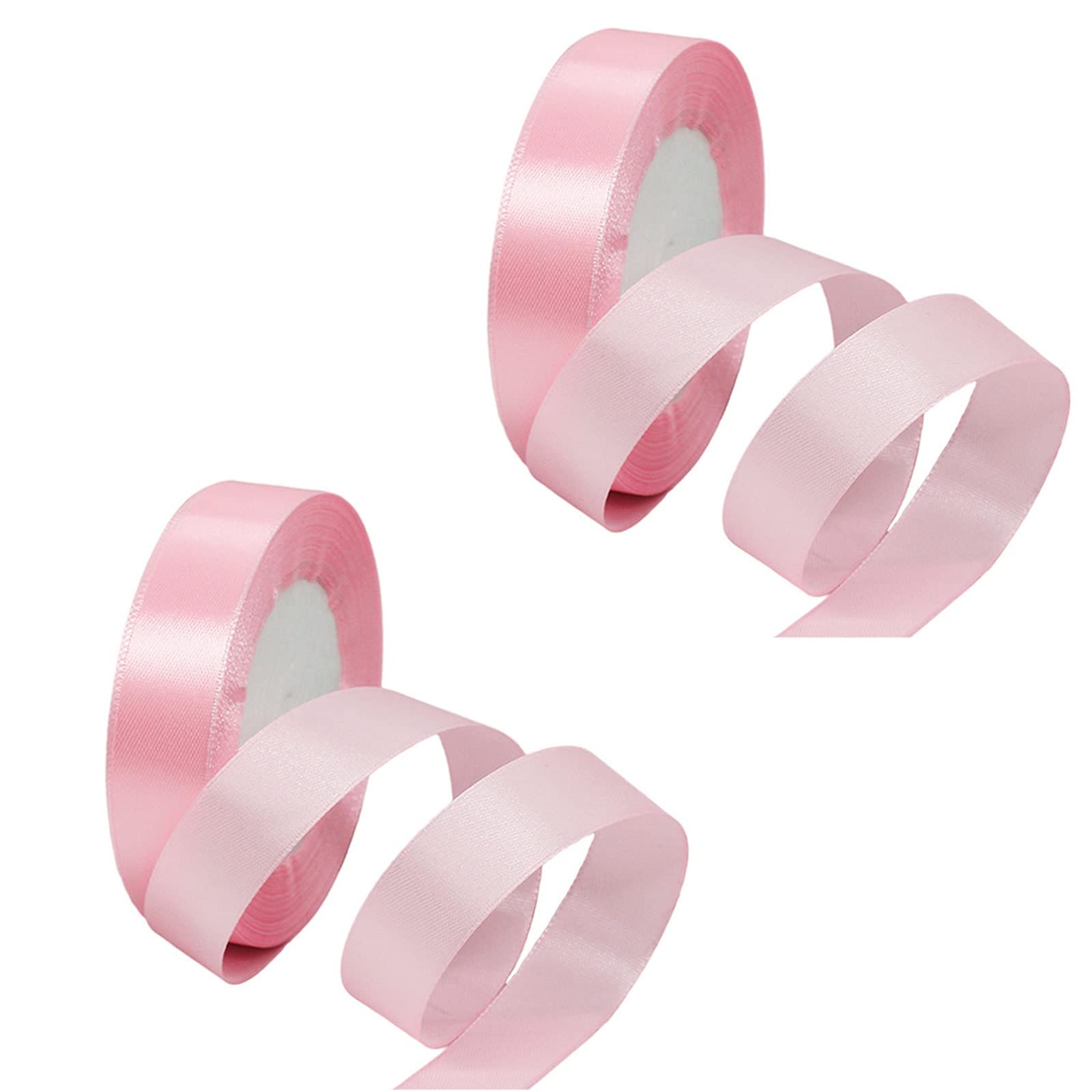 2 Rolls Baby Pink Satin Ribbon 20mm - Double Sided, Thick Fabric for Gift Wrapping, Crafting, Cake Decoration, Hair Bows, Weddings & Holidays