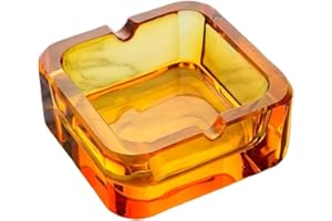 Kepfire Crystal Glass Ashtray for Cigarettes & Cigars, Vintage Square Design for Home, Office, Bar - Heavy Duty Clear Ashtray
