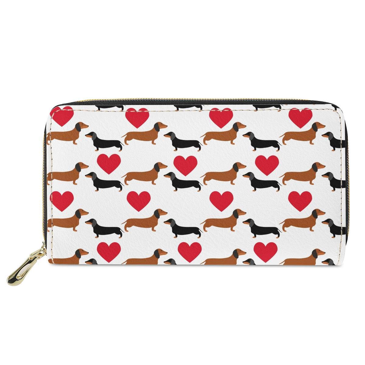 MODEGA Dachshund Design Leather Wallets for Women Fashion Travel Business Shopping Money Clips Handbag Purse Zipper Clutch Bag Birthday Gift for Girls