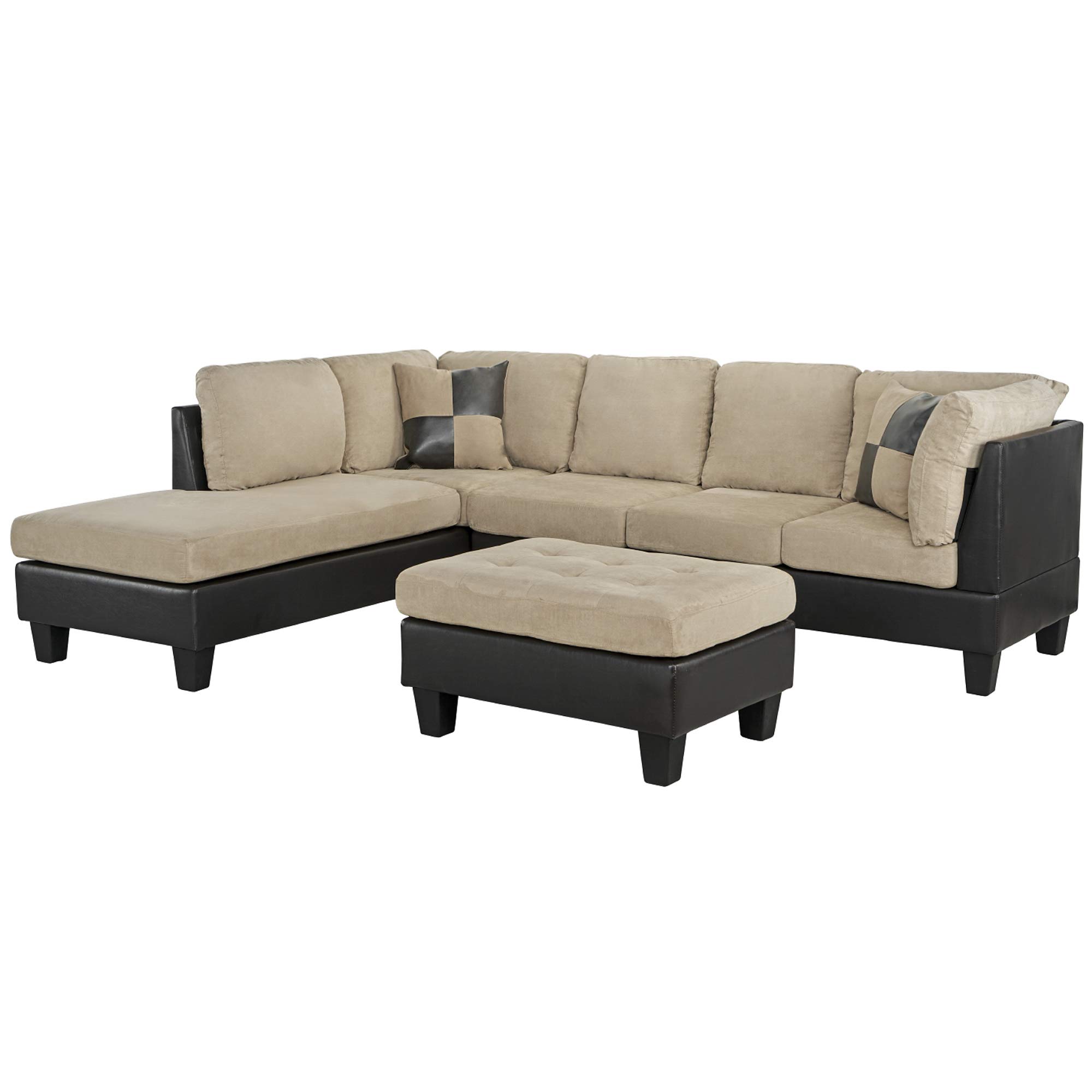Casa AndreaMilano 3 Piece Microfiber and Faux Leather Sofa and Ottoman Set, 102" W, Tan