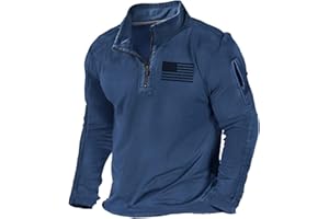 H HYFOL Men's USA Flag Graphic Pocket Pullover American Patriotic 1/4 Zip Stand Collar Long Sleeve Sweatshirts