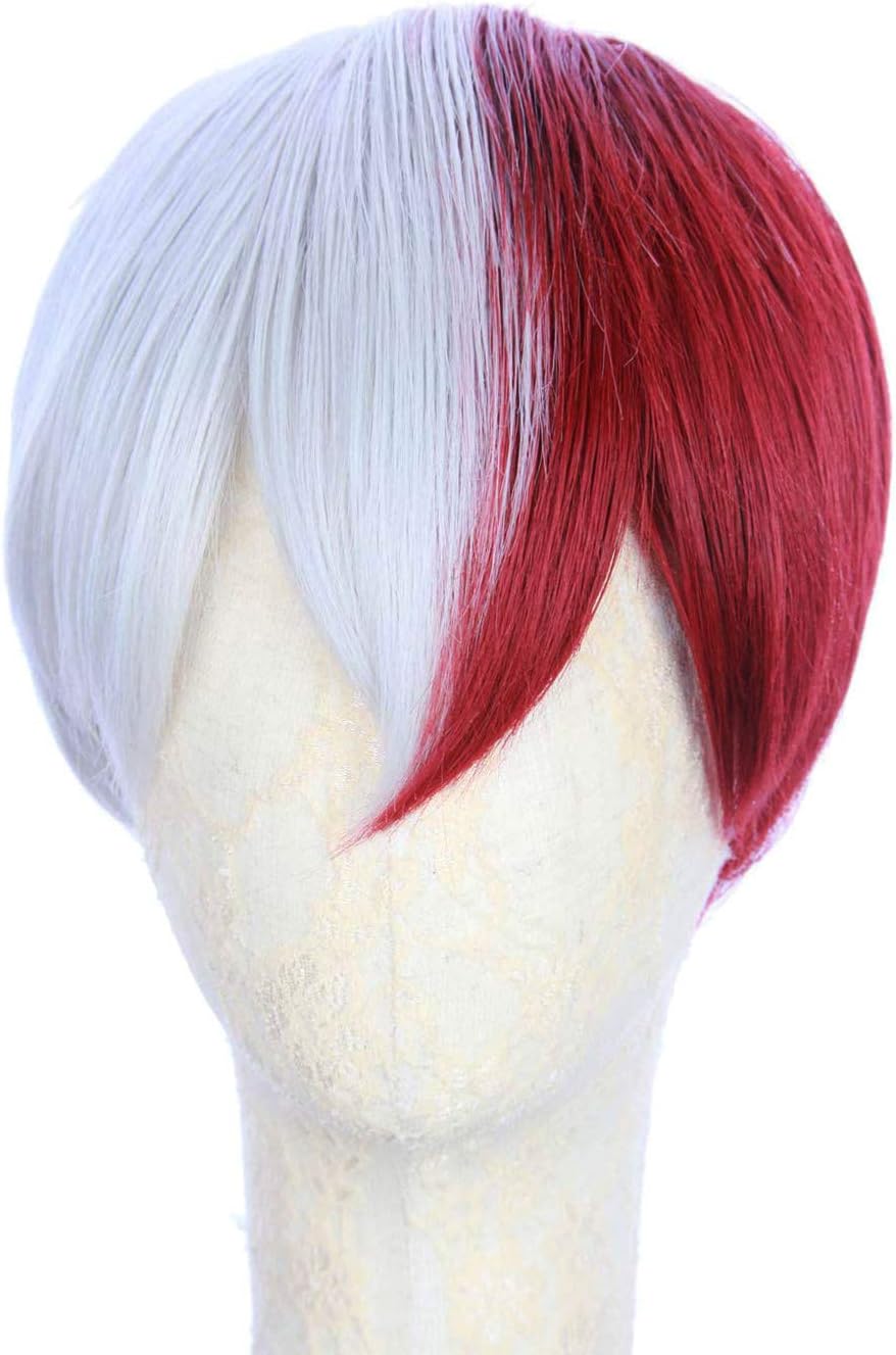 Short Red and White Wig for Costume Party and Daily Use Shoto Todoroki Cosplay