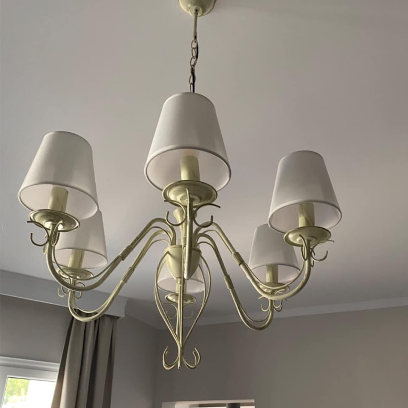 Tissting 6Pcs Fabric Lamp Cover, E14 Light Bulb Shade White Tapered Lampshade for Chandelier Wall Lamp Droplight Small Lamp Shade