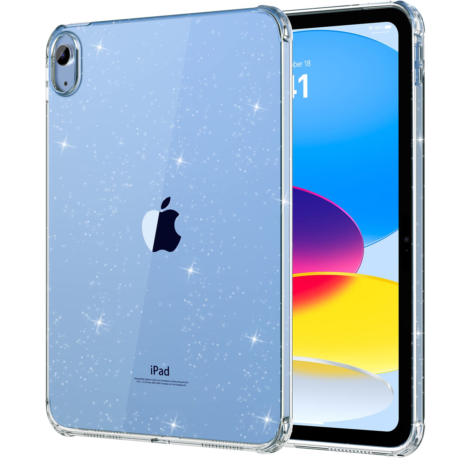 MoKo Clear iPad 10th Gen Case - Slim & Lightweight Soft TPU Anti-Scratch Back with Shockproof Impact Resistant Raised Edge, Clear Glitter