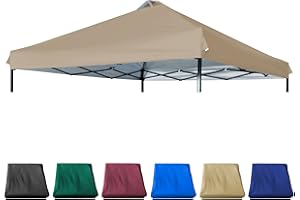 JANCANOPY 10x10 Canopy Replacement Top with Air Vent Silver Coated for Straight Leg Canopy Frame, (Khaki)
