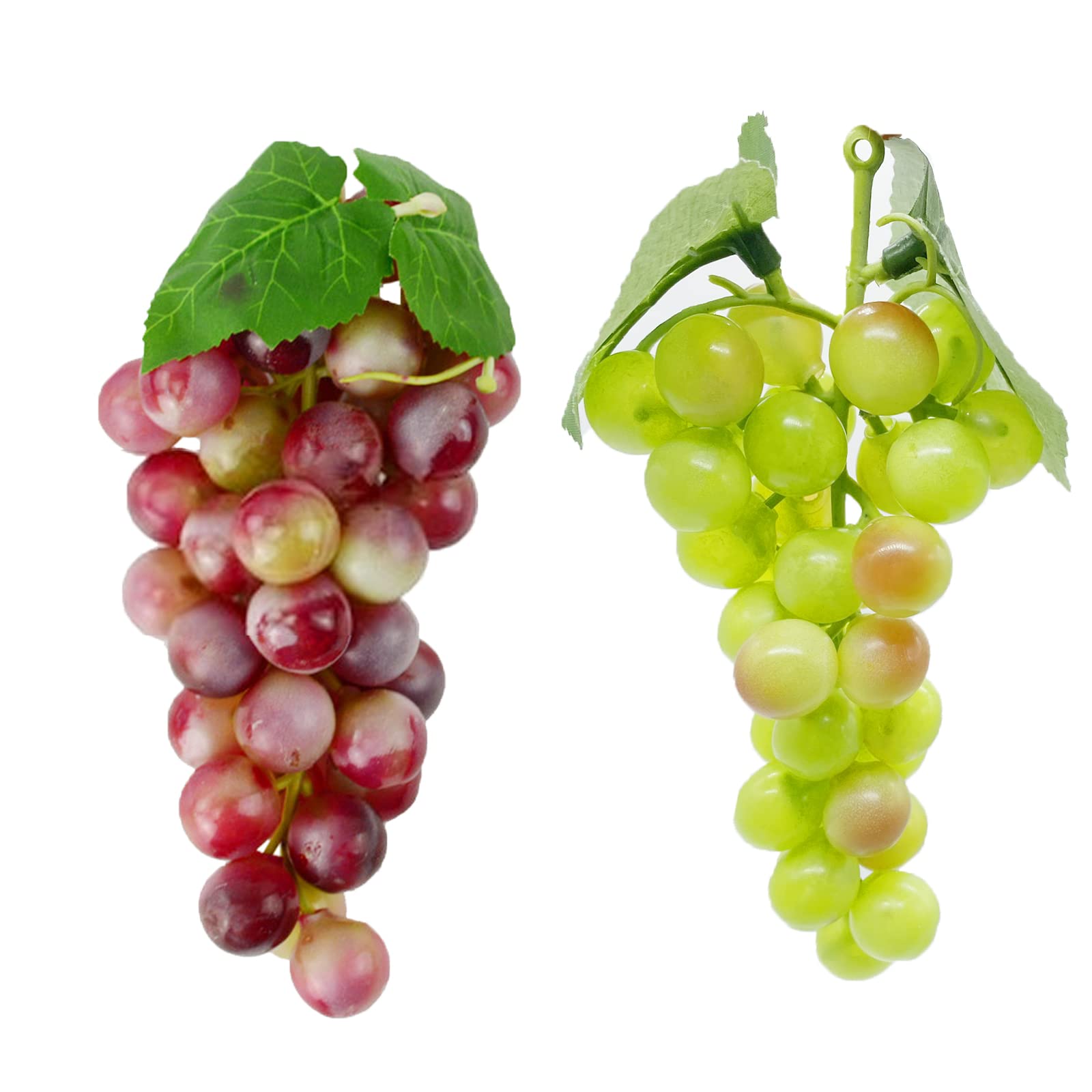EQLEF 2 Bunches Artificial Grapes Plastic Fruits for Decoration, Green and Red Fake Grapes Fake Fruit Simulated Fruit for Home Kitchen Party Decor Vintage Wedding Favor (Grapes),17cm