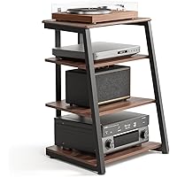 FITUEYES Design 4-Tier AV Media Stand Audio Cabinet Component Entertainment Stand Wooden Stereo Hi-Fi Rack with Height Adjust