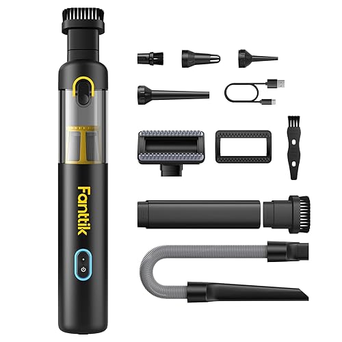 Fanttik Slim V8 APEX Car Vacuum, 4-in-1 Portable Mini Cordless Vacuum with 19000pa Suction Power, Type-C Charge, 2 Suction Modes, Handheld Vacuum for Small Jobs, Car, Office Desk, Keyboards (Black)