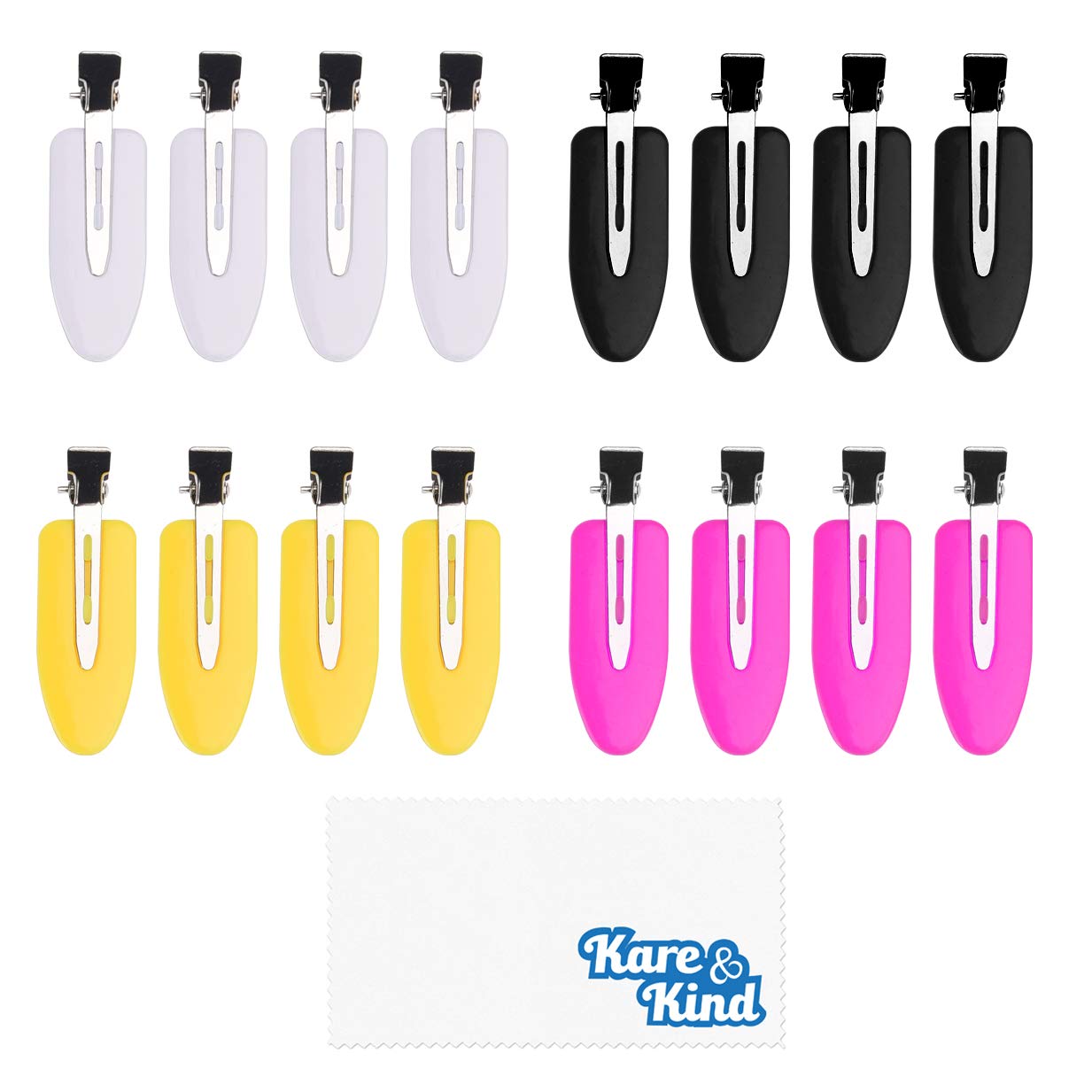 Kare & Kind No Dent Hair Clips - 16 pcs - No Bend Hair Pins - Black/Pink/Yellow/White - Stainless Steel Leaf Design - for Bangs, Hairstyling, Hairdressing - Gift, Personal Use