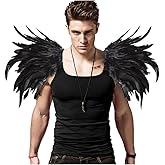 L'VOW Men Gothic Natural Real Feather Epaulet Shrug Shoulder Strap for Halloween Pack of 2