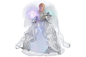 Kurt S. Adler Kurt Adler 12-Inch CUL Fiber Optic LED Silver Angel Treetop Tree Topper, Multi
