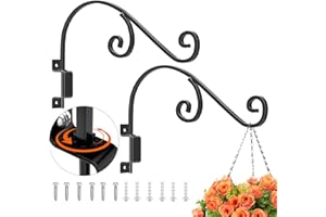 GOODBUY Swivel Plant Hangers Outdoor - 2 Pack 16 Inch Hanging Plant Hooks, Iron Bird Feeder Hanger, Heavy Duty Wall Hanger, Hooks for Hanging Plants, Bracket Lanterns, Wind Chimes, Indoor&Outdoor, Black