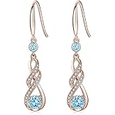 LOCIBLO Birthstone Dangle Earrings for Women 925 Sterling Silver Infinity Pendant Created Gemstone Jewelry for Her