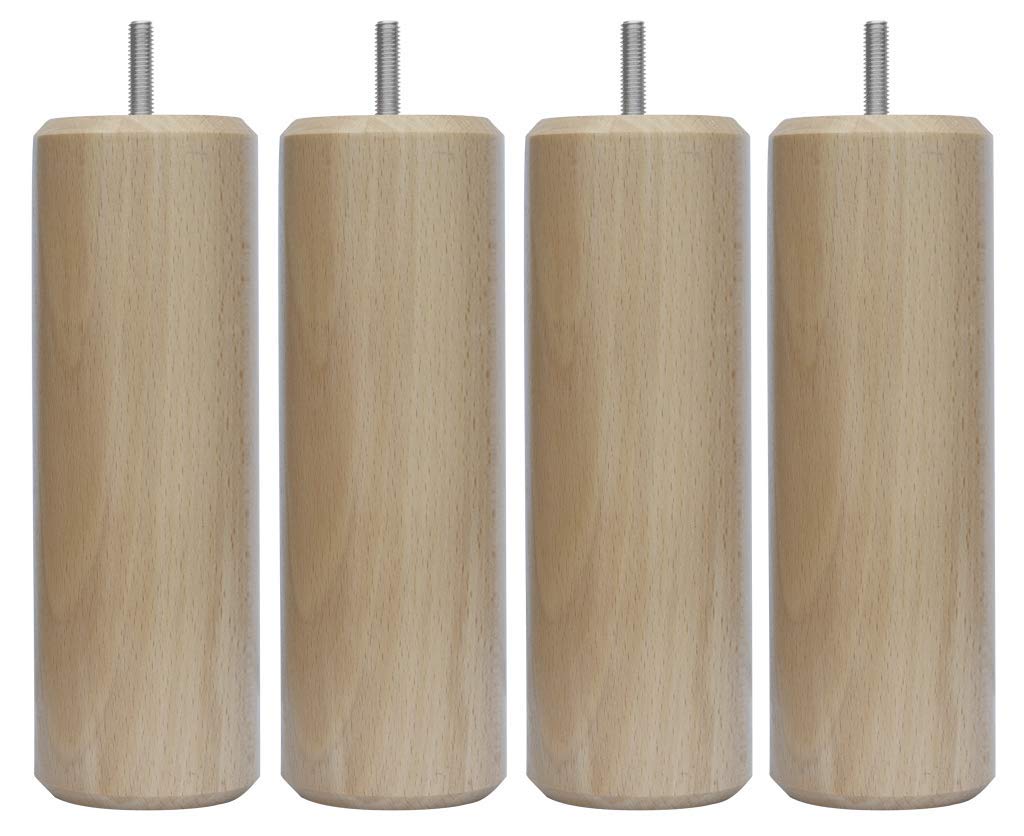 Margot Chameleon Cylinder Set of 4 Legs for Wooden Slatted Frame 7 x 7 x 20 cm, Natural Varnished Wood, 7 x 7 x 20 cm