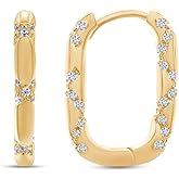 AFFY Round White Cubic Zirconia Oval Huggie Hoop Earrings For Women In 14K Gold Over Sterling Silver Jewelry Gift for Her