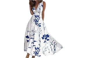 BARNRAE Dresses for Women 2024,Women's Summer Maxi Dress Casual Swing Flowy Floral Fashion Basic Sundresses
