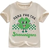 Kids Toddler Boys Girls St Patrick's Day Shirt Here for The Shenanigans Short Sleeve Clover Graphic Irish Top