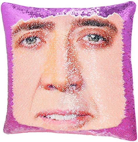 URSKYTOUS Reversible Nicolas Cage Sequin Pillow Case Decorative Mermaid Pillow Cover Color Changing Cushion Throw Pillowcase 16” x 16”,Nicolas and Purple