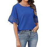 Womens Summer Tops Casual Crew Neck T Shirts Swiss Dot Bell Sleeve Tops Loose Fit Chiffon Blouses Vacation Outfits