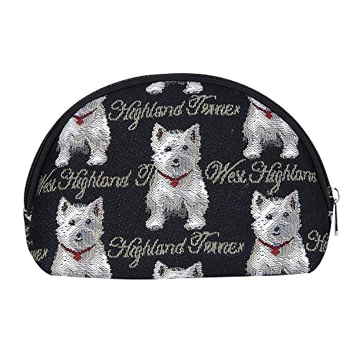 Black & White Dog Print Westie Tapestry Makeup Bag Travel Cosmetic Bag Brush Bag for Women Girls by Signare (COSM-WES)