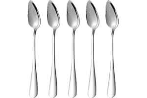 Grapefruit Spoons 5 Pieces Set, Stainless Steel Grapefruit Utensils Tools with Titanium Platin, Serrated Edges Spoon for Frui