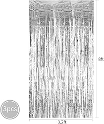 TONIFUL 3Pcs Silver Door Streamers,3.2ft*8ft Silver