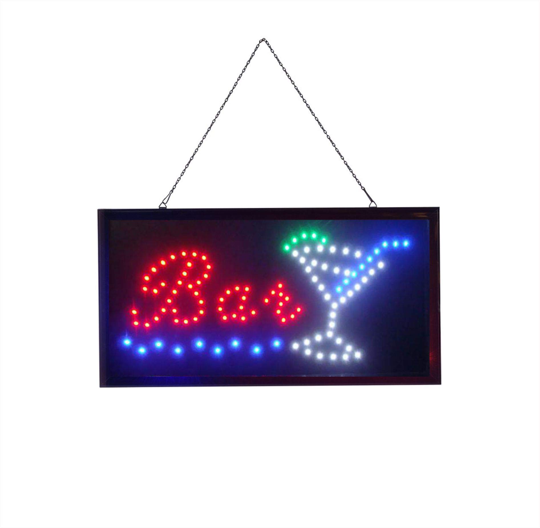= BAR = The Original Oval Cocktail LED Sign Bright NEON Professional Powerful Animated Flashing Display Hanging Chain Included Signs 48cm X 25cm X 2cm