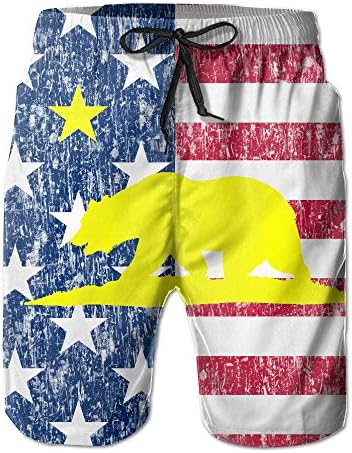 Men's Summer Quick Dry California Flag And USA Flag Board Shorts XL