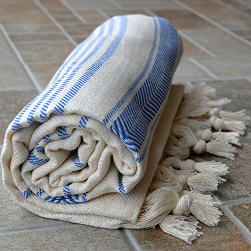 Dandelion - Ivory Basic Pattern - Naturally-Dyed Cotton Turkish Towel Peshtemal - 71x39 Inches - Navy Blue