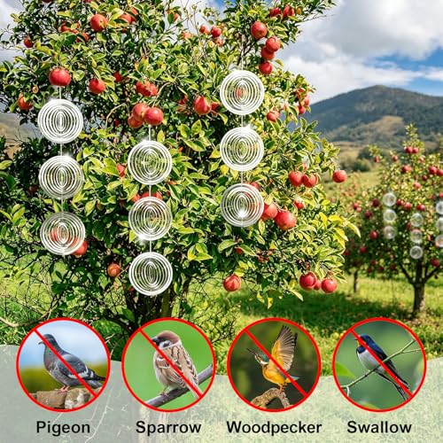 Gulxwis Reflective Bird Repeller, 3 Pieces Stainless Steel 3D Rotating Scarecrow, Wind Mill for Garden and Outdoor, Visual Repellent for Patio, Balcony and Orchard