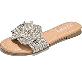 Cape Robbin Women's Glitter Flat Slide Sandals | Dressy Open-Toe Summer Sandals with Rhinestone Knot (Jeffer)