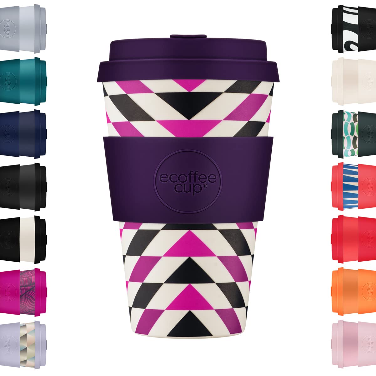 Ecoffee Cup 14oz 400ml Reusable Eco-Friendly 100% Plant Based Coffee Cup with Silicone Lid & Sleeve - Melamine Free & Biodegradable Dishwasher/Microwave Safe Travel Mug, Fancy Wang