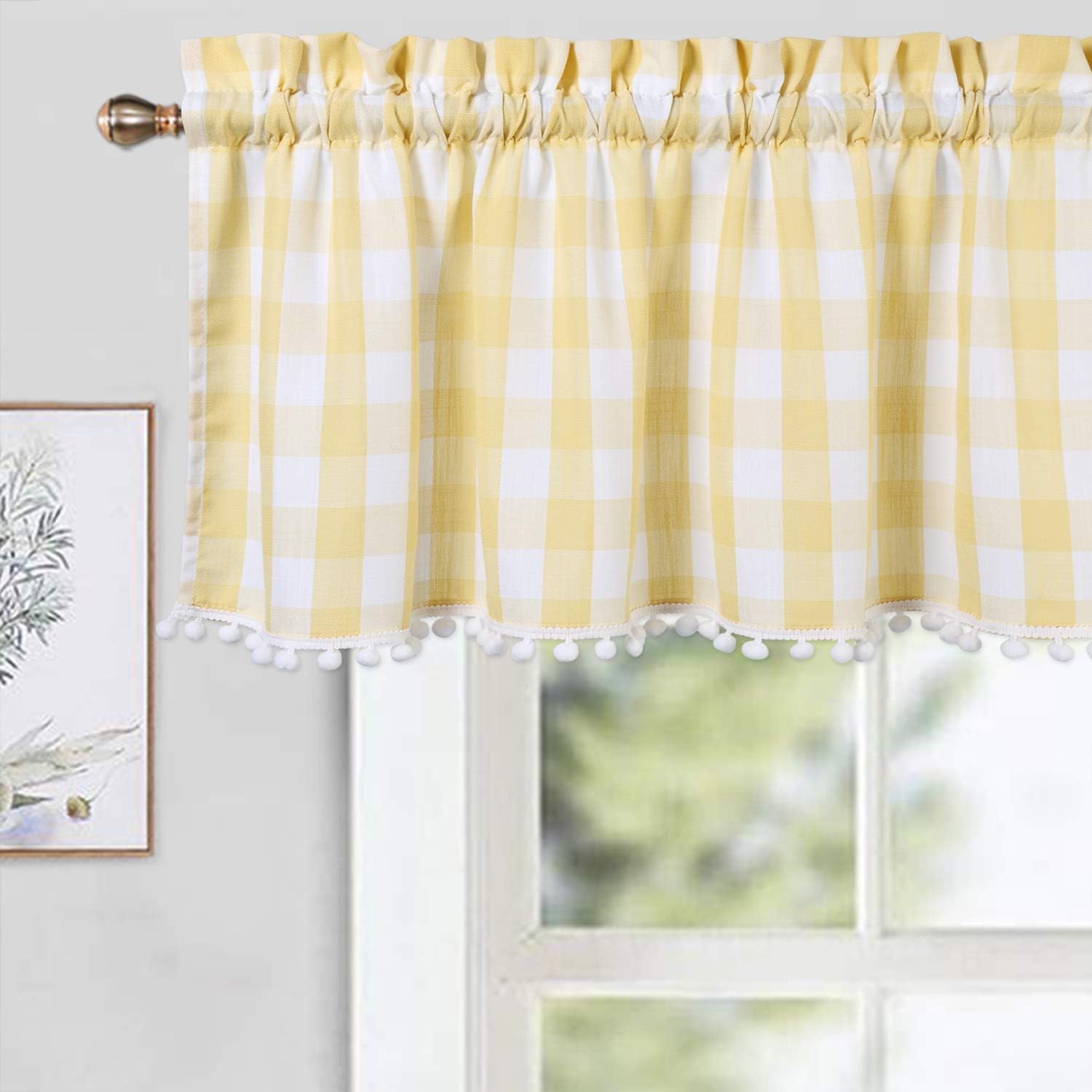 CAROMIO Buffalo Plaid Check Gingham Pom Pom Valance