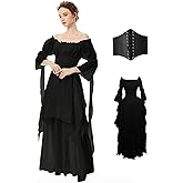 BITSEACOCO Women Medieval Victorian Off Shoulder Dress, Irish Chemise Costume Renaissance Faire Fairy Long Dress