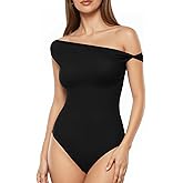 MANGOPOP Women's Off The Shoulder Double Lined Bodysuit Versatile Thong Body Suit Going Out Summer Trendy Tops