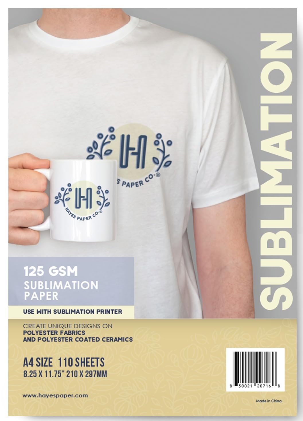 Sublimation Paper for Heat Pressing T-Shirts by Hayes Paper Co, A4 Size, 110 Sheets per Pack, 125 GSM Sublimation Paper