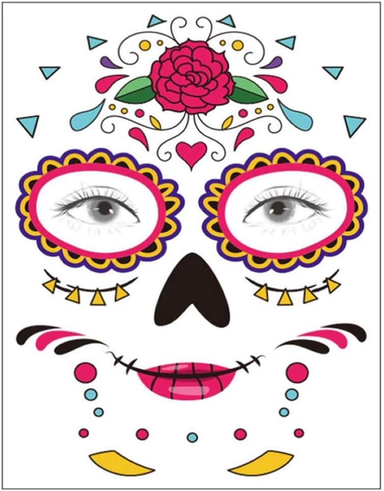 Temporary Face Tattoo,8 Kits Tattoos Sugar Skull Stickers Day of The