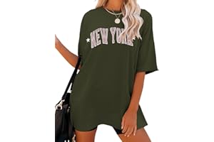 BOFUPAGO Oversized T Shirts for Women, Womens New York Shirts Loose Drop Shoulder Short Sleeve Graphic Tees Y2K Tops Trendy T-Shirt