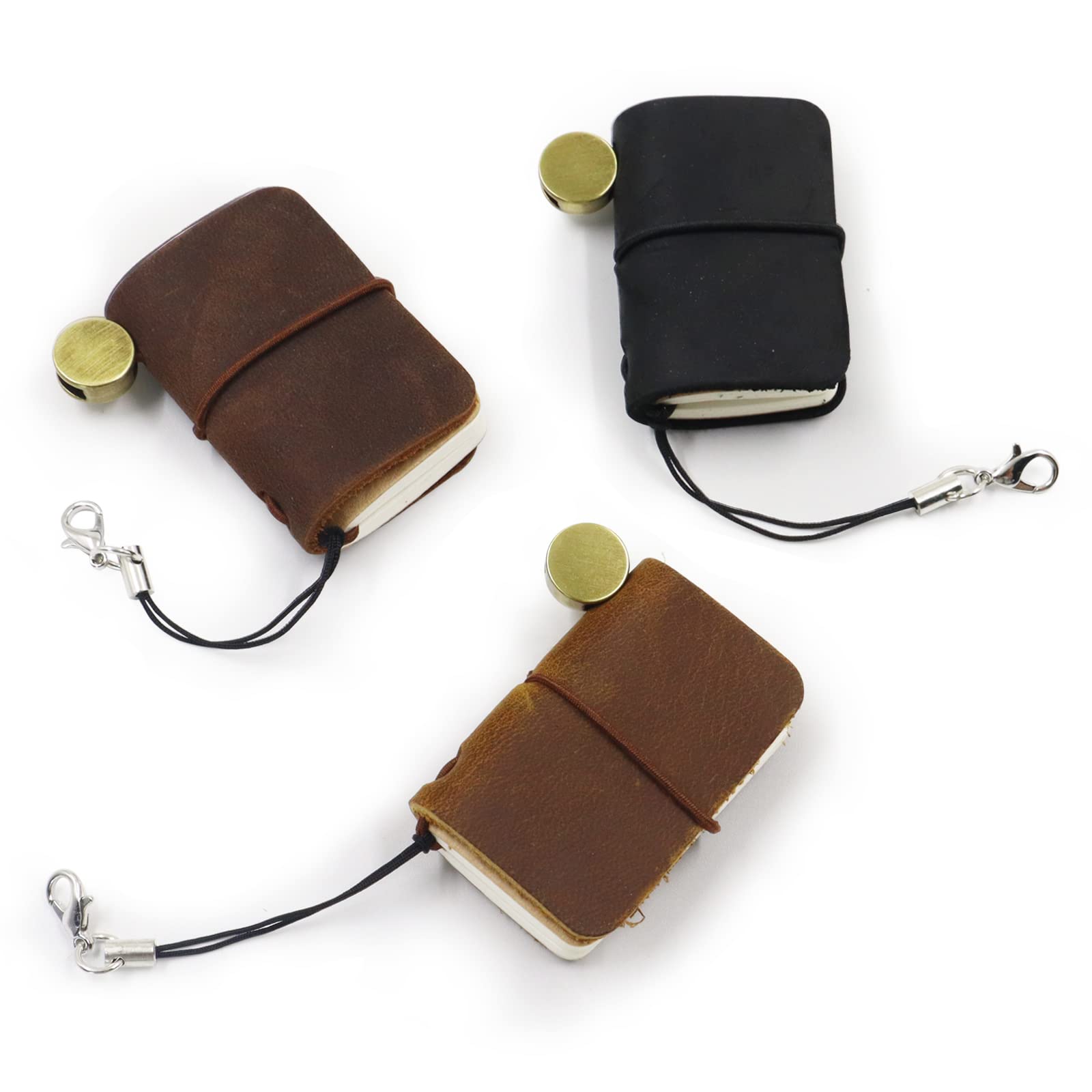 3 Colors Mini Size with Leather Cover and Strap, Refillable Personalized Tiny Travel Journal 1.9 x 1.3in(4.8 x 3.2cm), Blank Pocket Diary (Black, Coffee, Brown)
