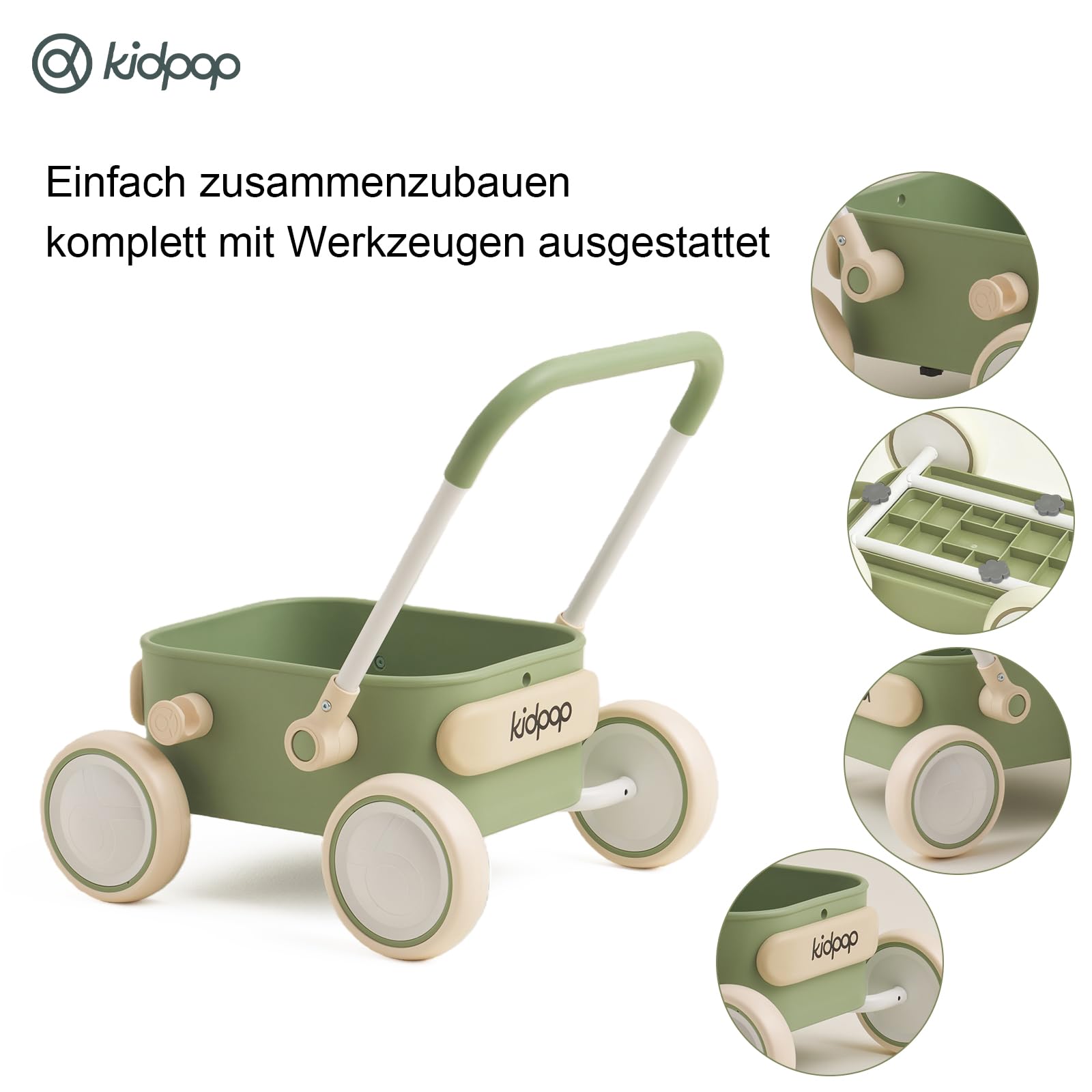 Kidpop PULA 2-in-1 Baby Lauflernwagen, Indoor und Outdoor Baby Spielzeug, Multifunktionale Lauflernhilfe für Baby, Geburtstagsgeschenk für Kleinekinder Kinder 7 Monate - 4 Jahre, Grün 2
